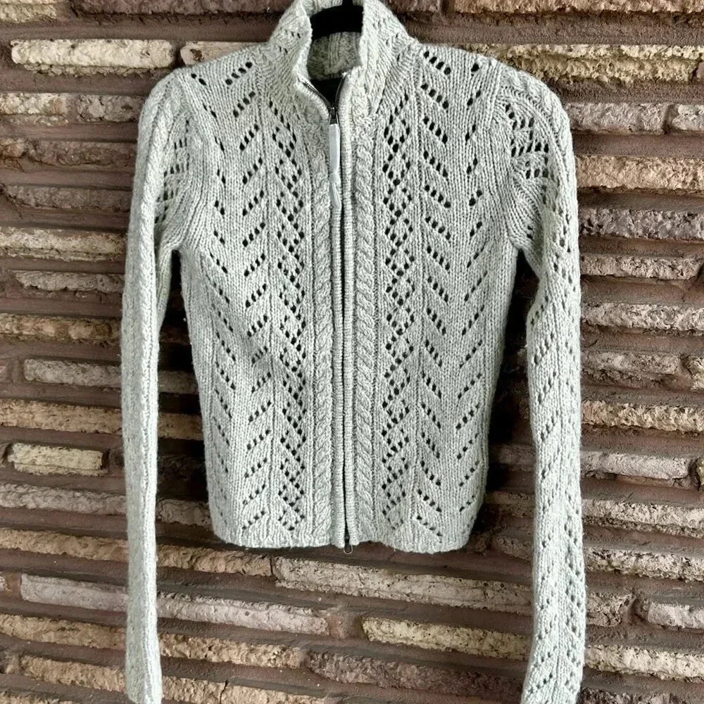 Abercrombie & Fitch Gray Open Weave Full Zip Cardigan Sweater Size Small